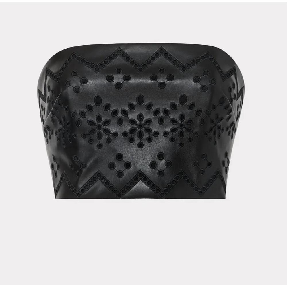 NEW MILLY lois eyelet vegan leather top in black - Picture 3 of 3